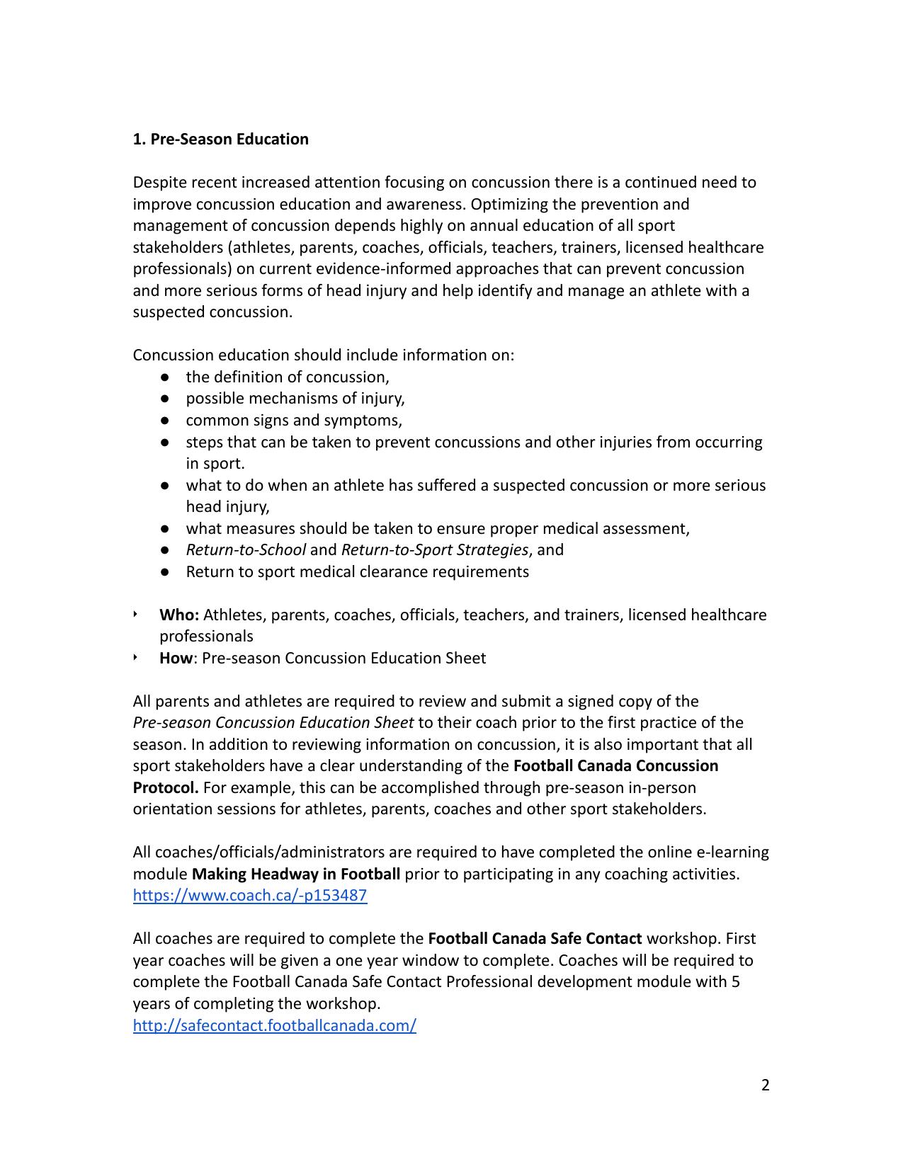 Football Ontario Concussion Protocol Policy page 2