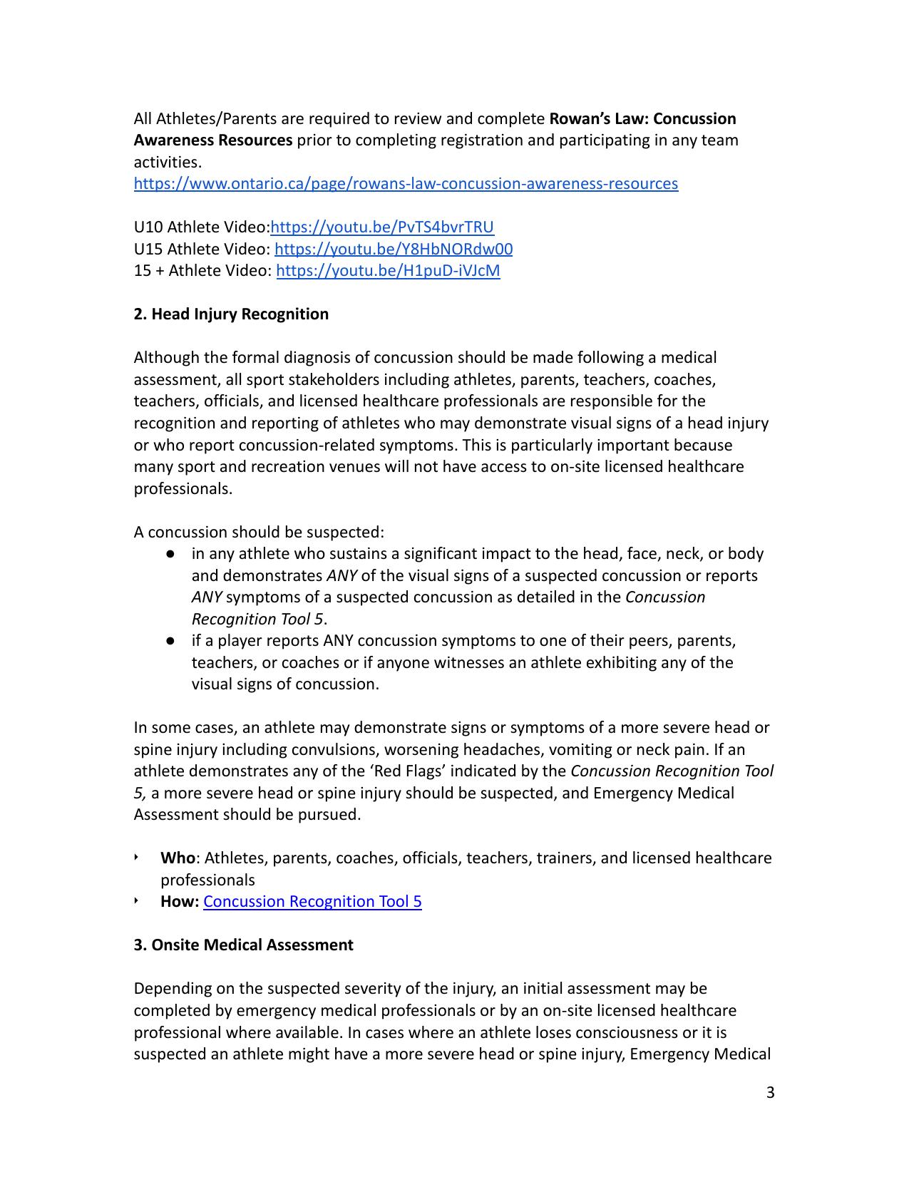 Football Ontario Concussion Protocol Policy page 3