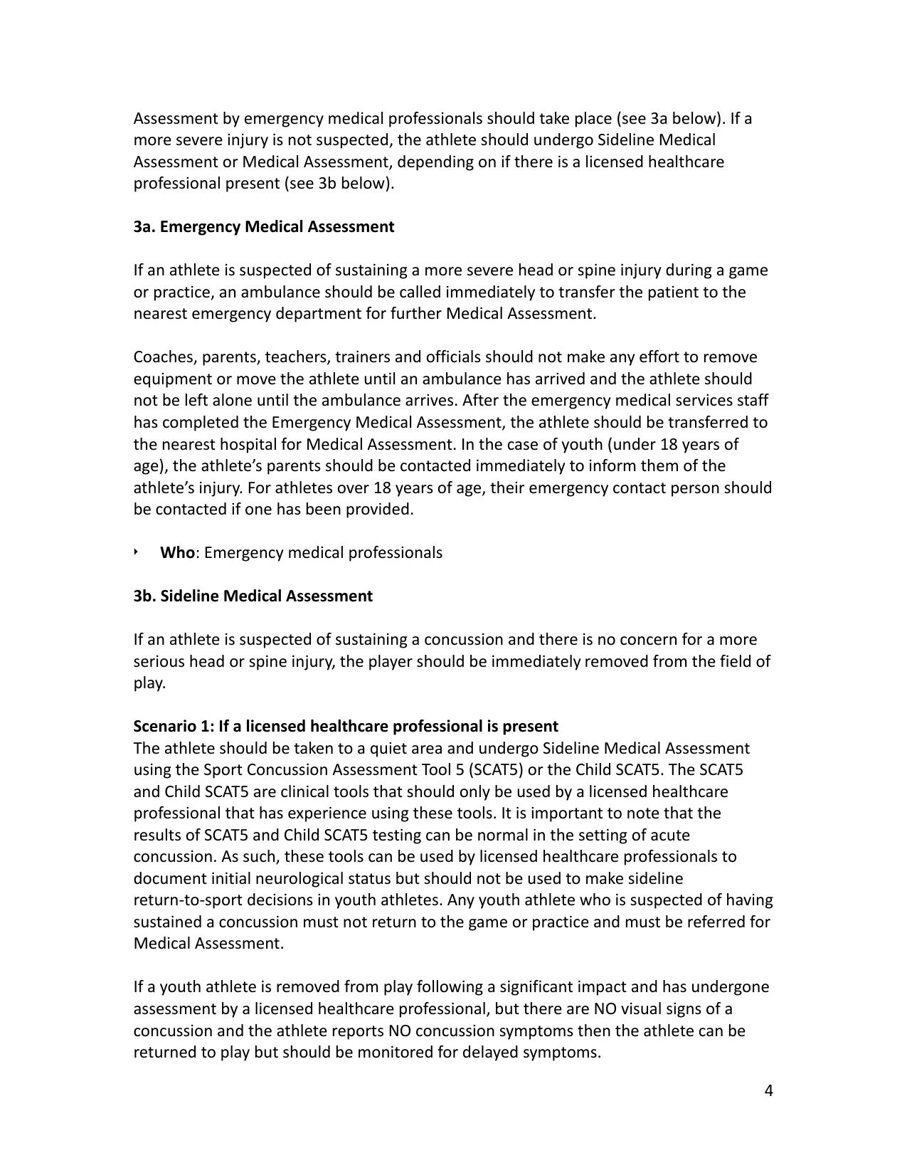 Football Ontario Concussion Protocol Policy page 4