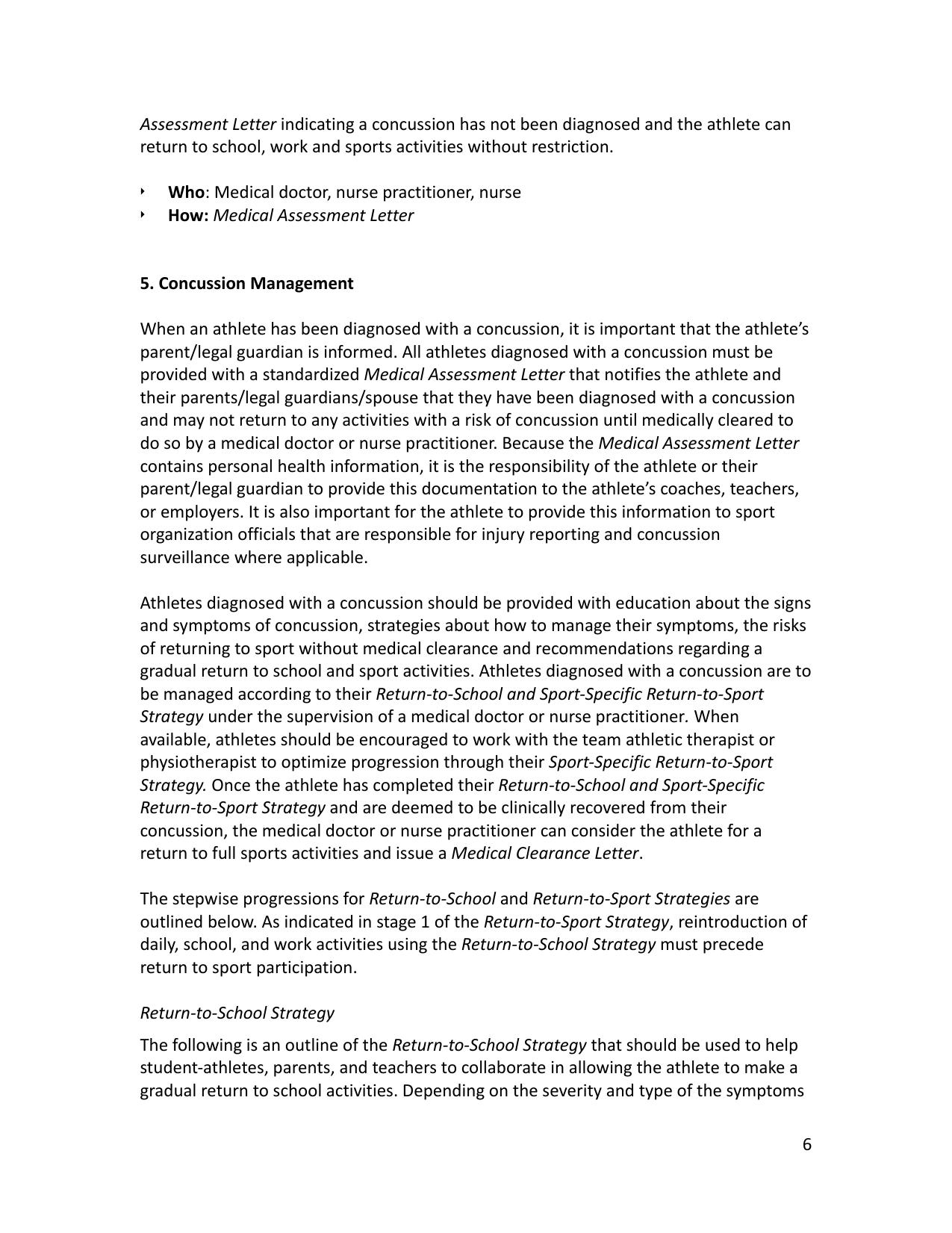 Football Ontario Concussion Protocol Policy page 6
