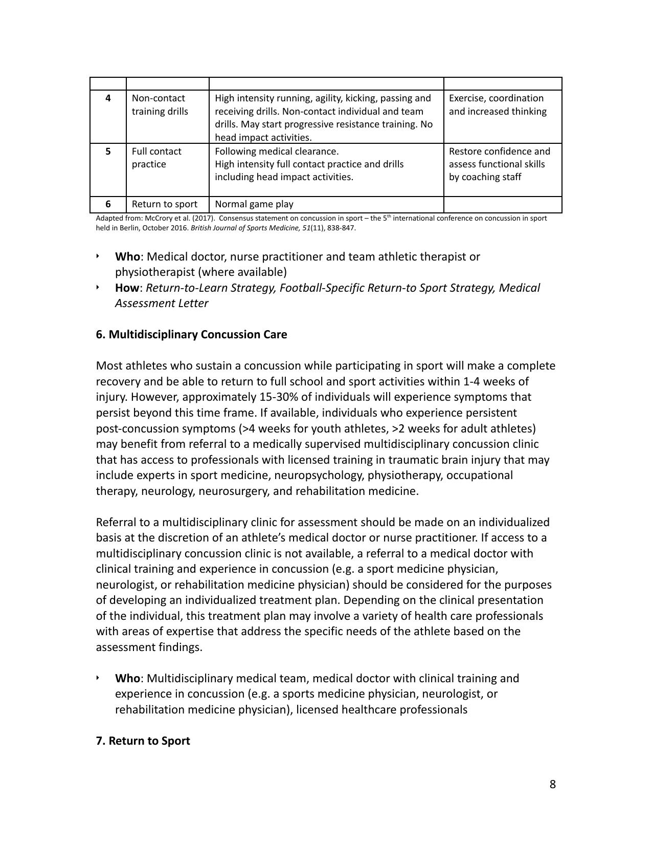 Football Ontario Concussion Protocol Policy page 8