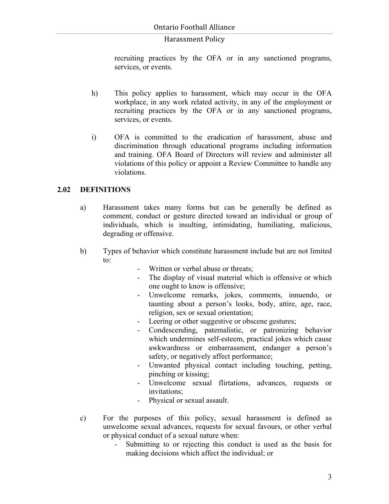 Football Ontario Harassment Policy page 3