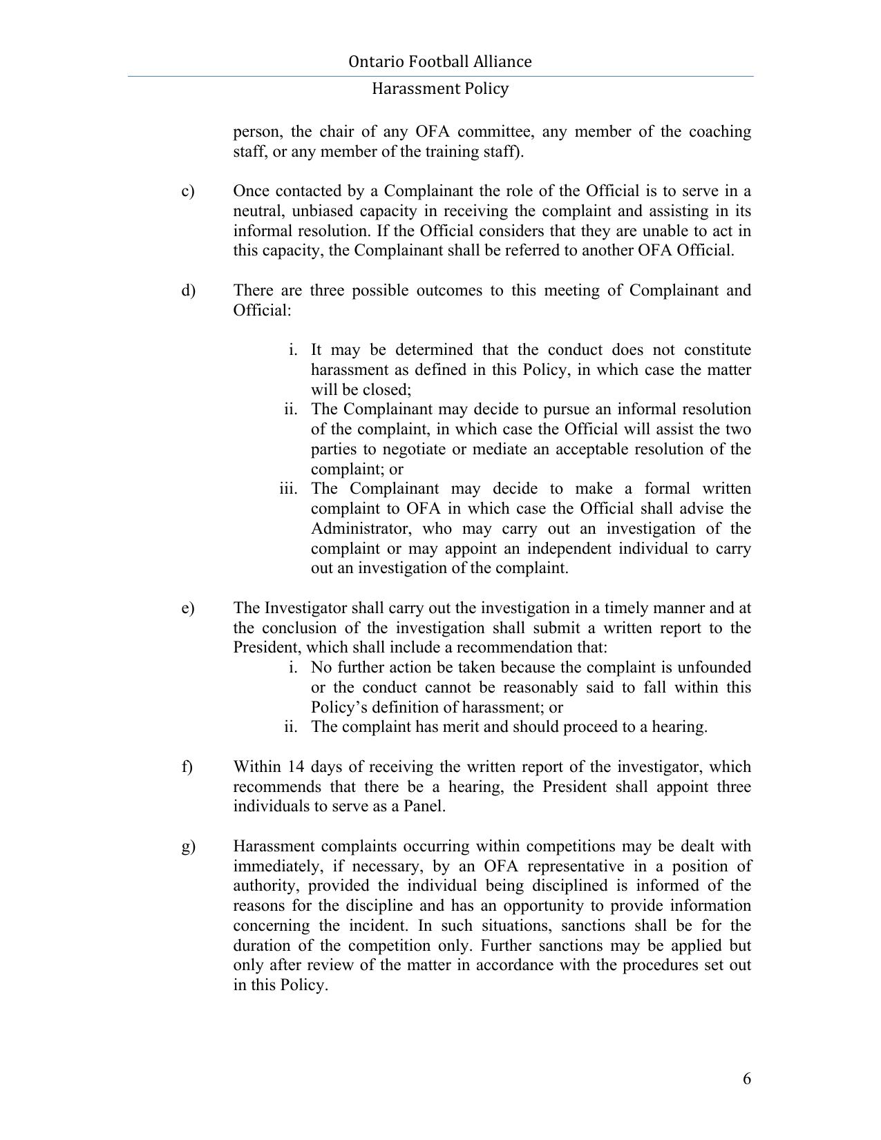 Football Ontario Harassment Policy page 6