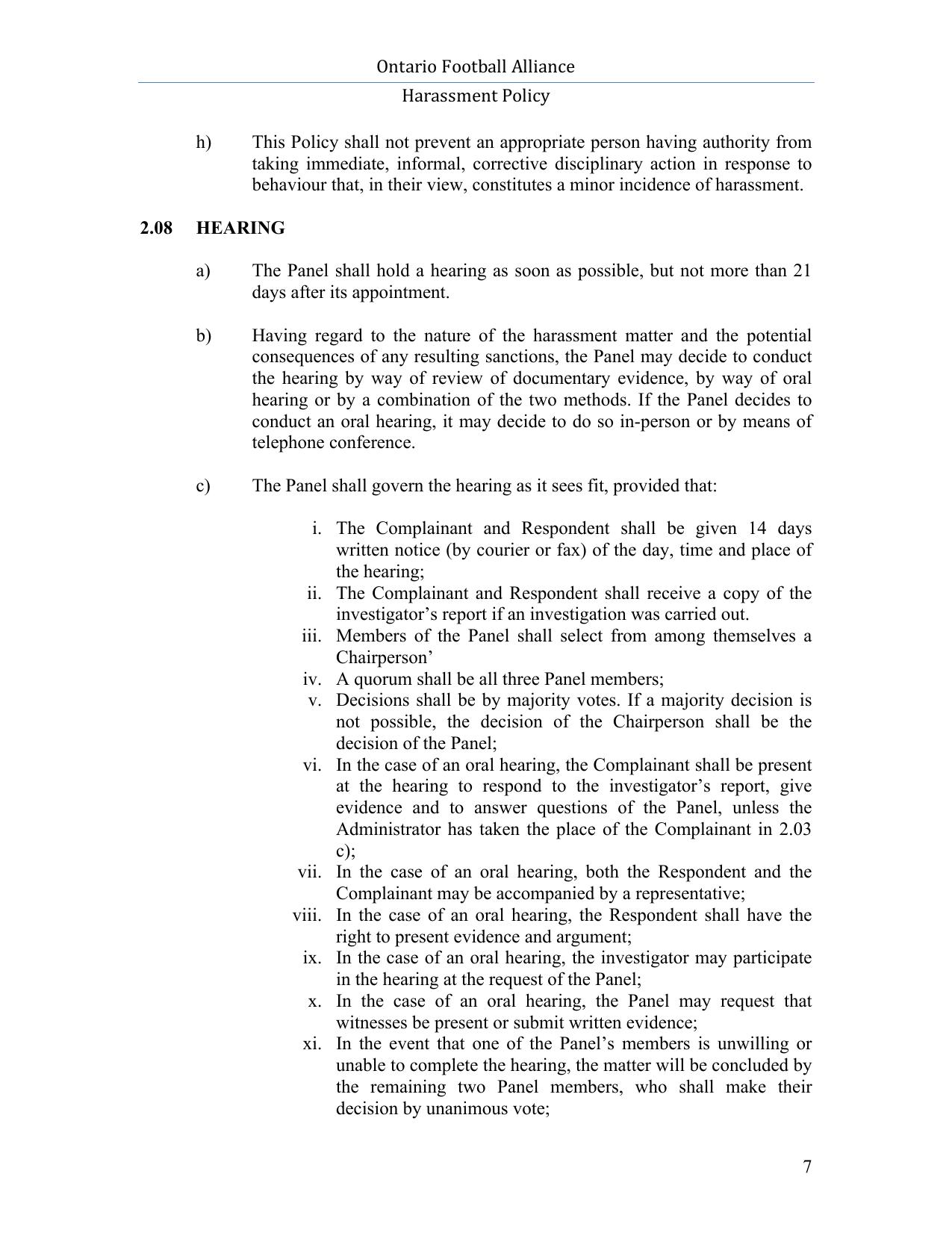 Football Ontario Harassment Policy page 7