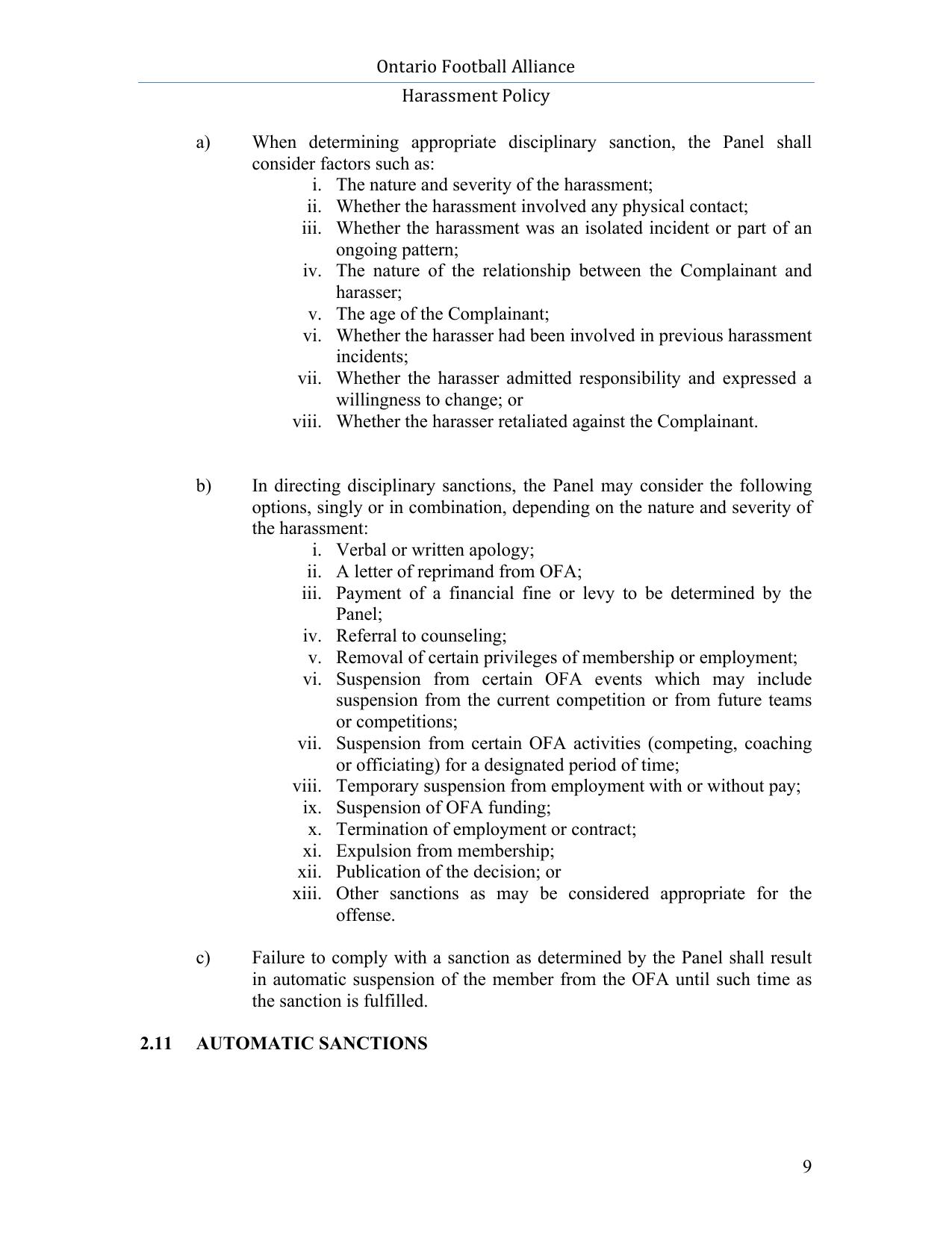 Football Ontario Harassment Policy page 9